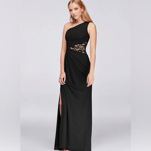 NWT Gorgeous one shoulder peekaboo lace cutout sheath formal dress